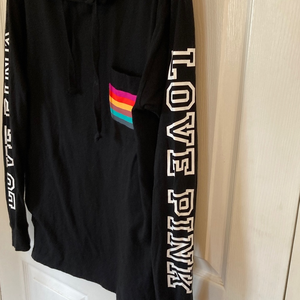 PINK Victoria's Secret Black Hoodie with Rainbow Pocket - Picture 5 of 8